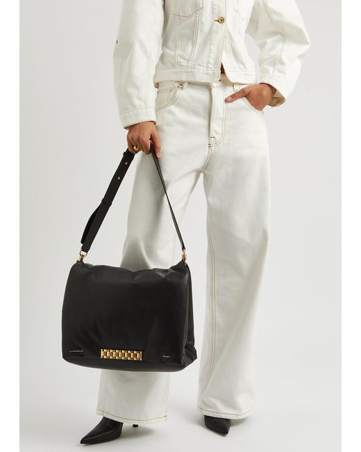 Victoria Beckham Black Jumbo Chain Padded Leather Shoulder Bag
