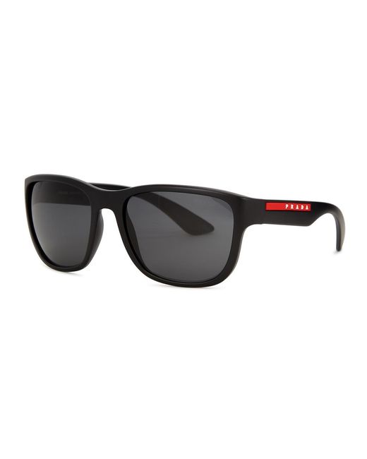 Prada Linea Rossa Black Matte Square-frame Sunglasses for men