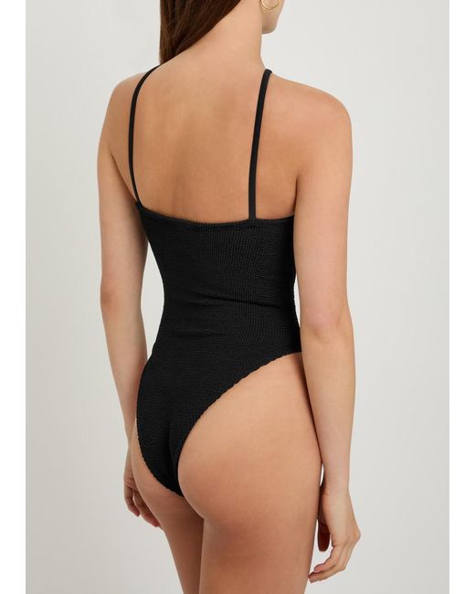 Hunza G Black Jasmine Hoop Detail Crinkle Swimsuit