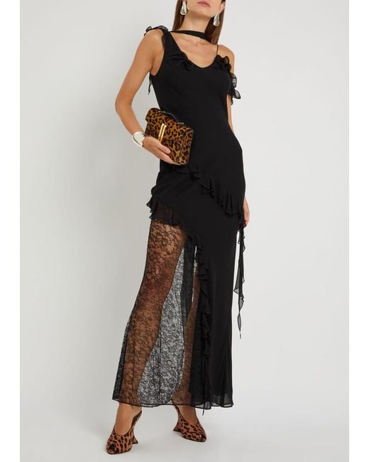 De La Vali Black Leste Lace-Embellished Georgette Maxi Dress