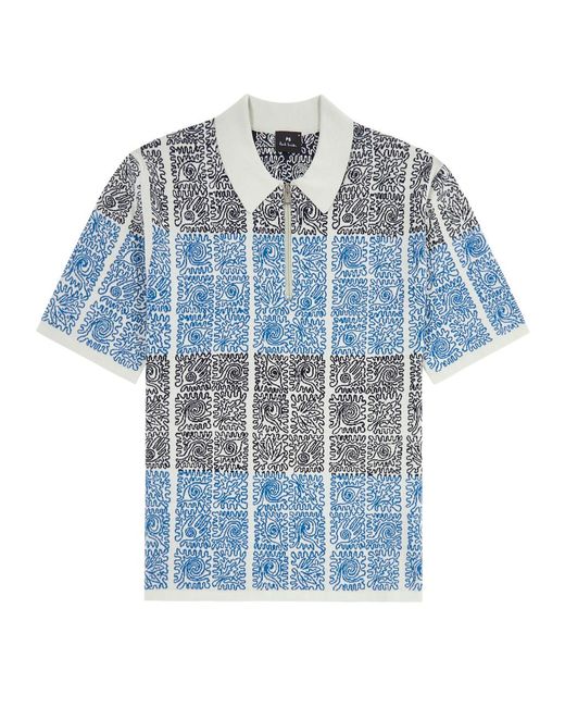PS by Paul Smith Blue Jacquard Knitted Polo Shirt for men