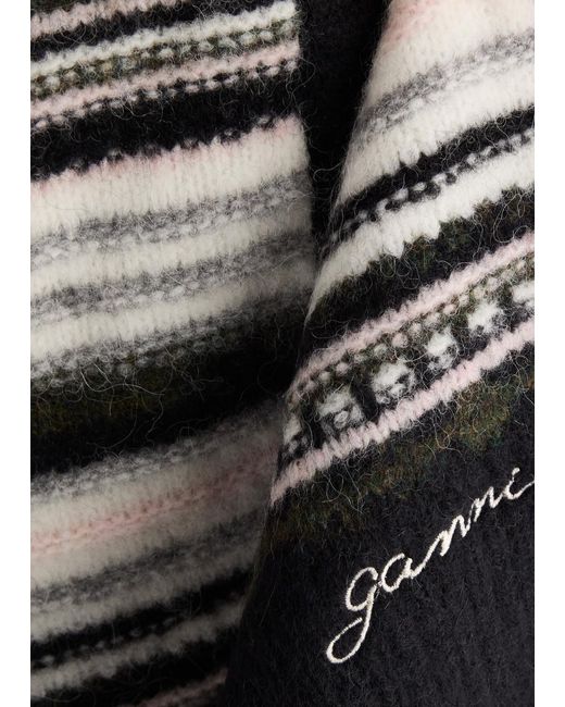 Ganni Black Striped Alpaca-Blend Cardigan