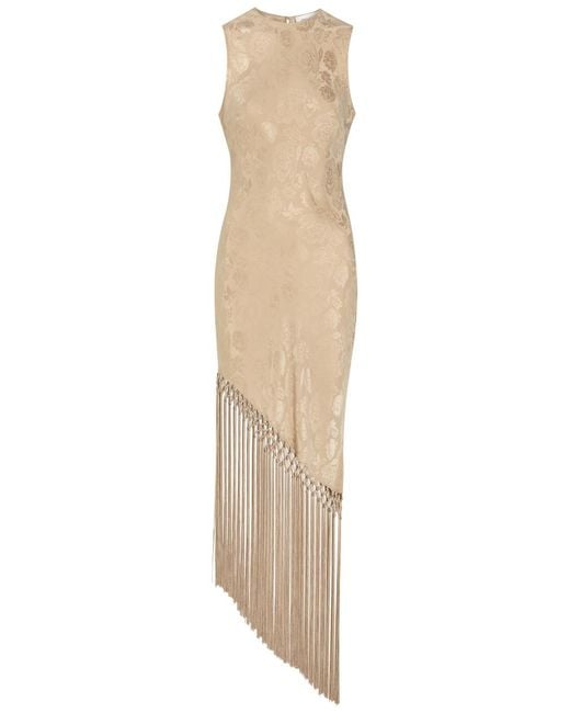Ronny Kobo Natural Alexina Asymmetric Tassel Silk-Blend Midi Dress