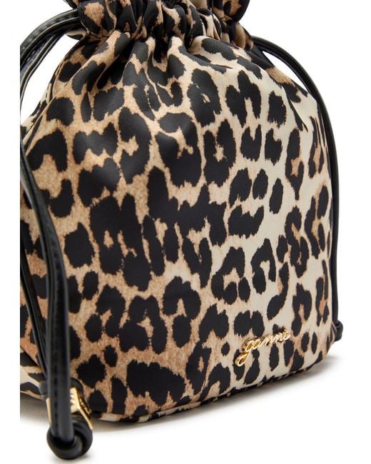 Ganni Black Leopard-Print Nylon Pouch