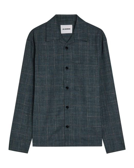 Jil Sander Blue Checked Wool-Blend Shirt for men