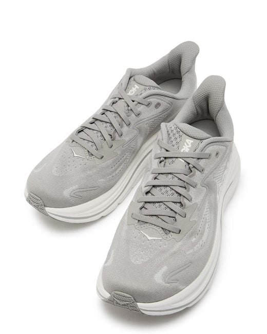 Hoka One One White Clifton 10 Mesh-Knit Sneakers