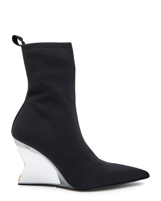 Balmain Black 95 Ribbed Stretch-Knit Wedge Ankle Boots