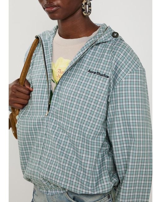 Acne Blue Plaid Hooded Cotton Jacket