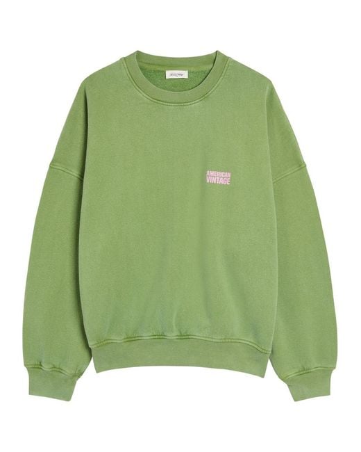 American Vintage Green Plizzy Logo-Print Cotton Sweatshirt