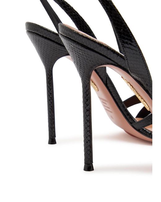 Aquazzura Black Soulmate 105 Snake-Effect Leather Sandals