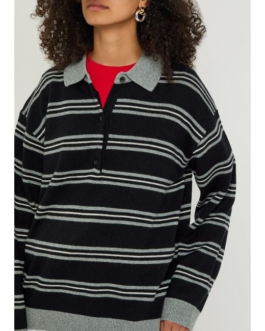 Nili Lotan Black Galvez Striped Cashmere Polo Jumper