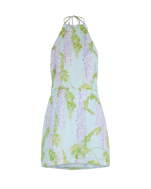 BERNADETTE Blue Delilah Floral-Print Linen Mini Dress