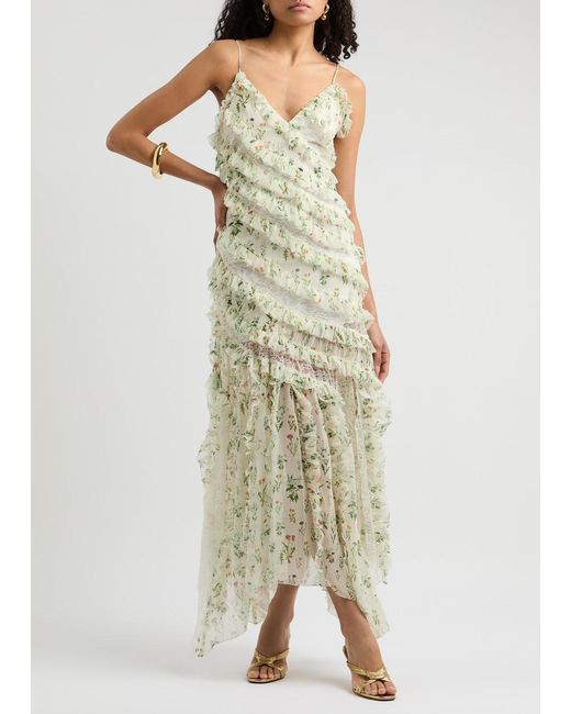 Alice + Olivia White Sondra Floral-Print Chiffon Maxi Dress