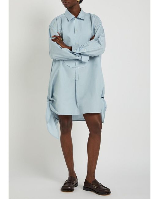 jw anderson blue mini dress Tie-detailed Cotton And Silk-blend Mini Shirt Dress