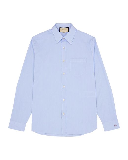 Gucci Blue Striped Cotton-poplin Shirt for men