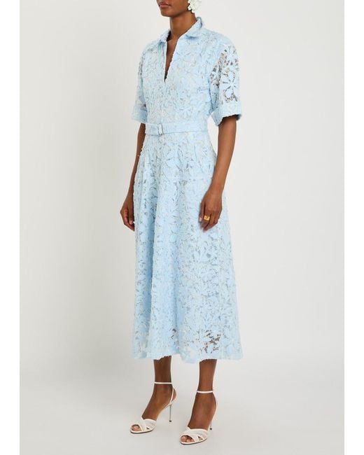 Jonathan Simkhai Blue Deanna Floral-Appliquéd Lace Midi Shirt Dress