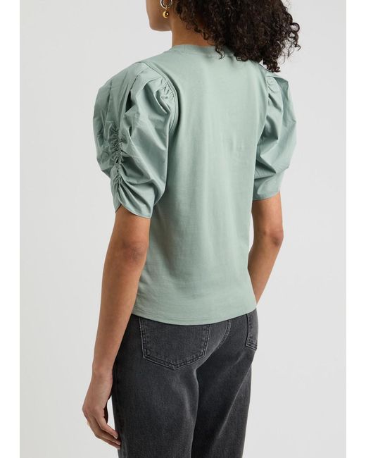 FRAME Green Puff-Sleeve Cotton T-Shirt