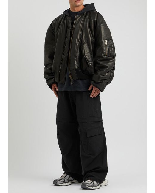 Balenciaga Black Diy Metal Hooded Leather Bomber Jacket for men