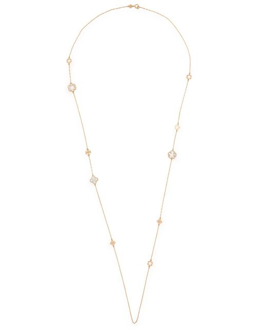 Tory Burch White Forget Me Not Long 18Kt-Plated Necklace