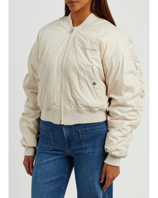 Isabel Marant White Bessime Ruched Cotton-Blend Bomber Jacket