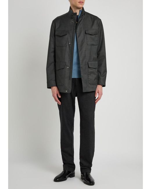 Canali Black Funnel-Neck Wool Jacket for men