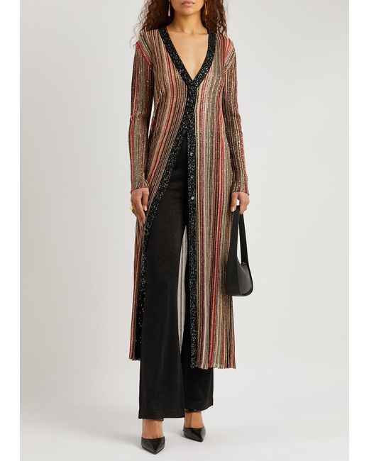 Missoni Brown Striped Sequin-embellished Metallic-knit Cardigan