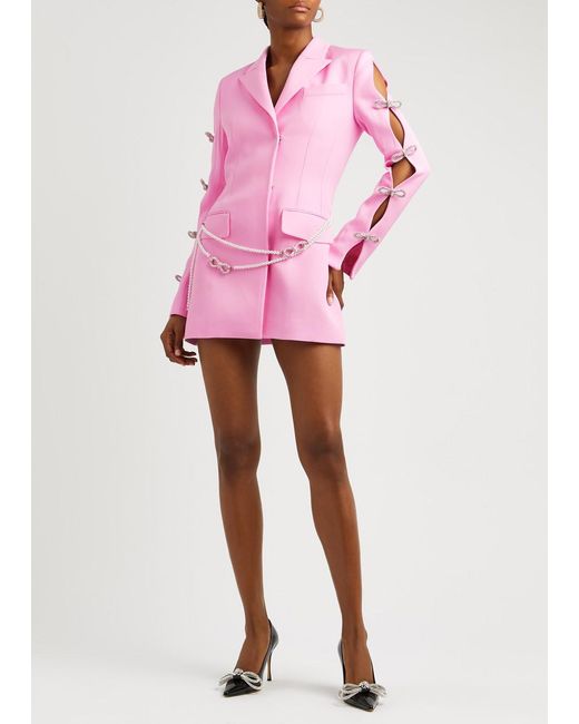 Mach & Mach Pink Cut-out Embellished Wool Mini Blazer Dress