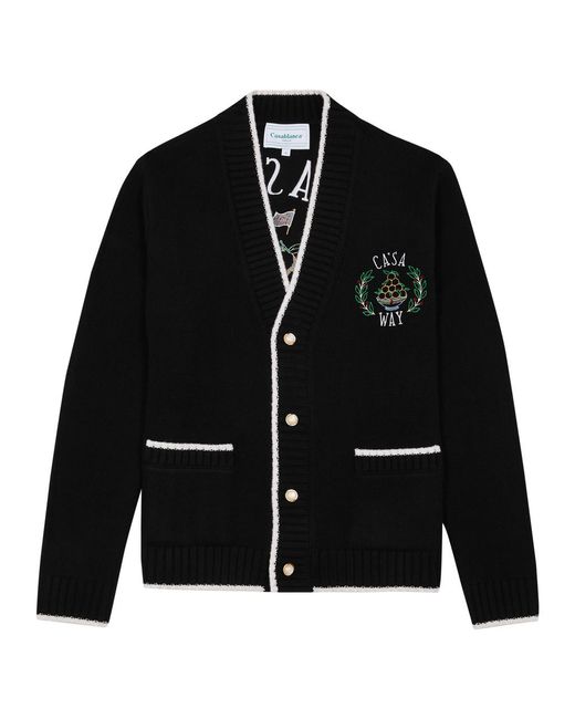 Casablancabrand Black Casa Way Embroidered Wool-Blend Cardigan for men