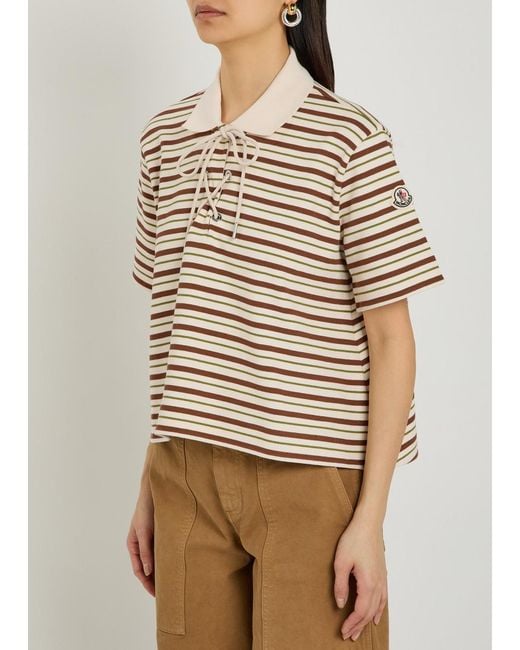 Moncler Natural Striped Cotton Polo Shirt