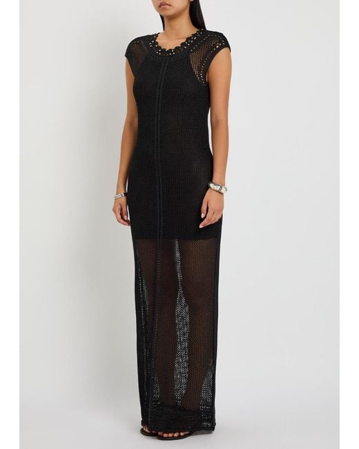 Isabel Marant Black Metaya Bead-Embellished Crochet Maxi Dress