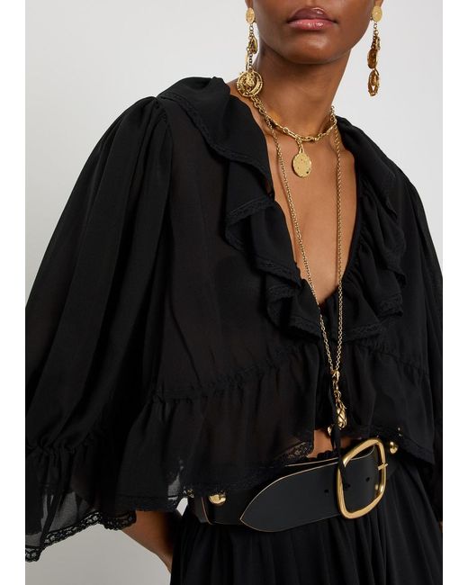 Chloé Black Ruffled Cropped Silk-Chiffon Top