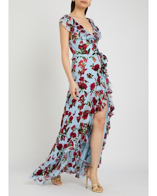 Alice + Olivia White Kristen Ruffled Chiffon Maxi Dress