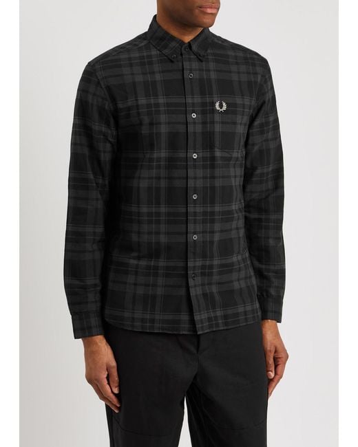 Fred Perry Black Checked Logo-embroidered Cotton Shirt for men