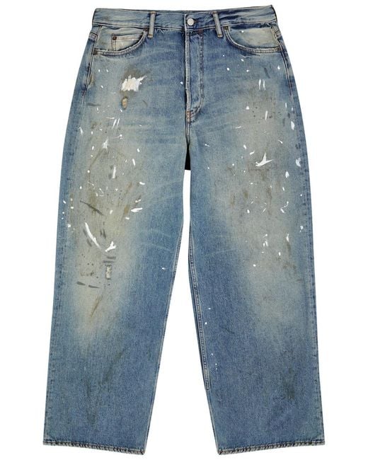 Acne Blue Paint-Splattered Distressed Wide-Leg Jeans for men