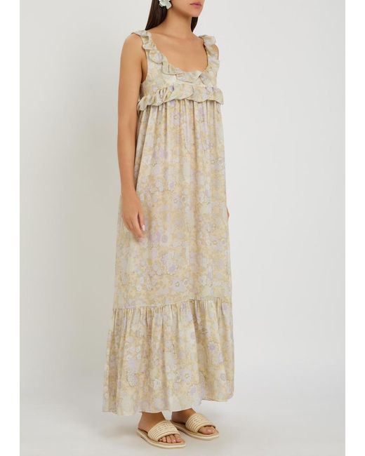Chloé Natural Floral-Print Frill Silk Maxi Dress