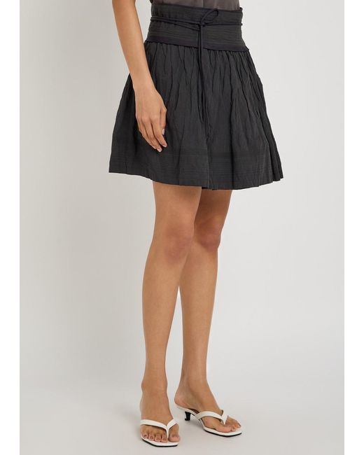 Lemaire Black Crinkled Cotton-Blend Mini Wrap Skirt