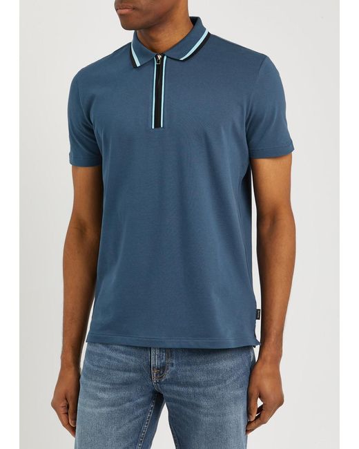 PS by Paul Smith Blue Stripe-trimmed Stretch-cotton Polo Shirt for men