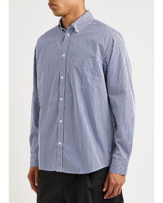 Les Deux Purple Kent Striped Cotton-Poplin Shirt for men
