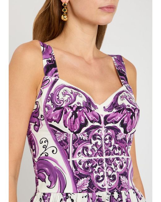 Dolce & Gabbana Purple Printed Cotton-Poplin Maxi Dress