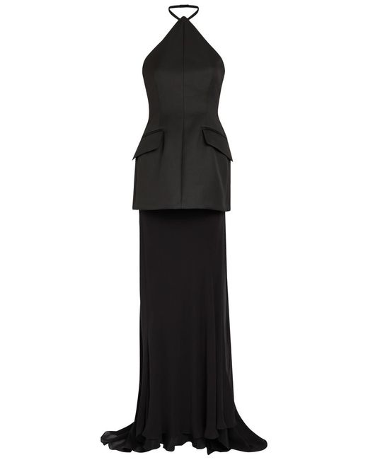 Sportmax Black Two-Piece Twill And Silk Maxi Dress