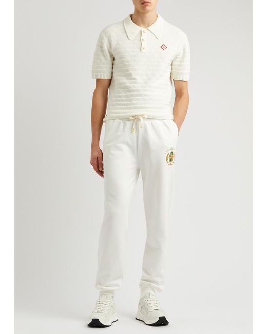Casablancabrand White Bouclé-knit Cotton-blend Polo Shirt for men
