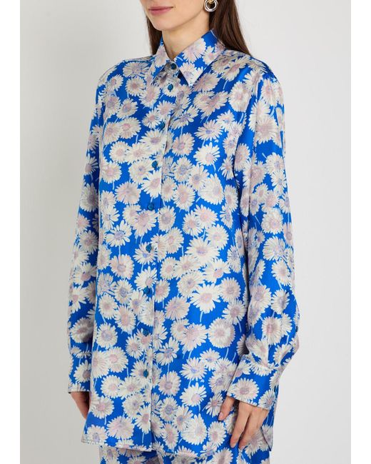 Stella McCartney Blue Daisy Floral-Print Silk Shirt