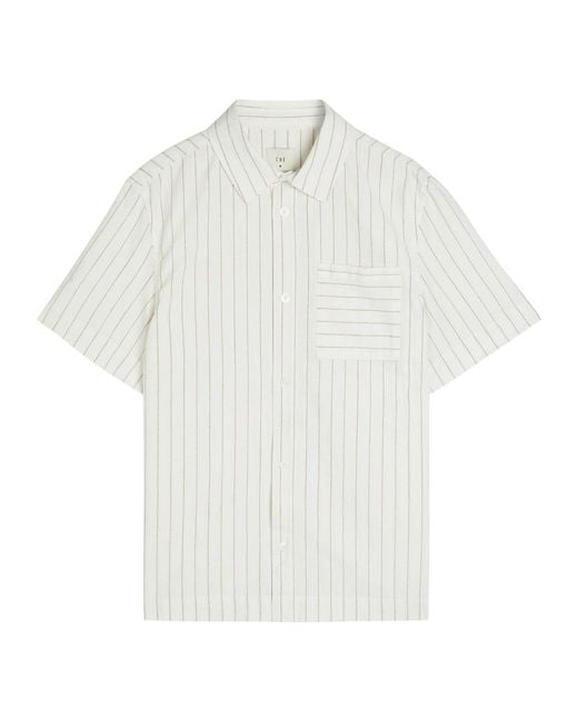 CHE White Franklin Striped Cotton And Linen-Blend Shirt for men