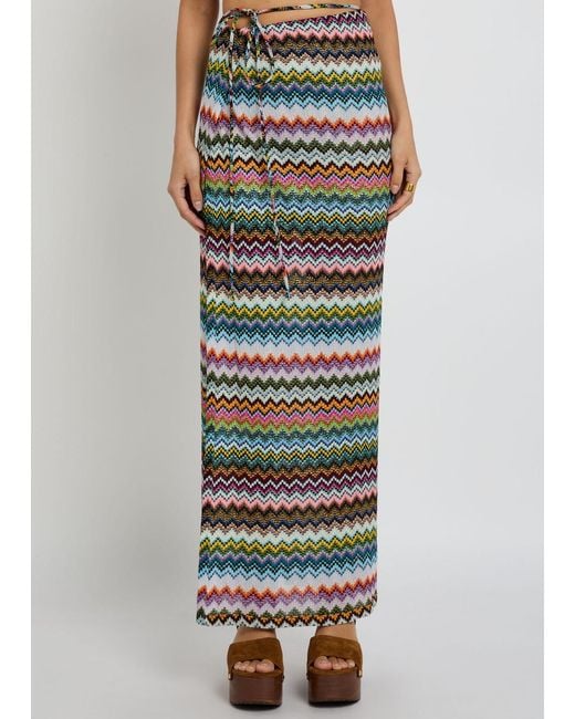 Missoni Multicolor Zigzag Metallic-Knit Cover-Up Midi Skirt
