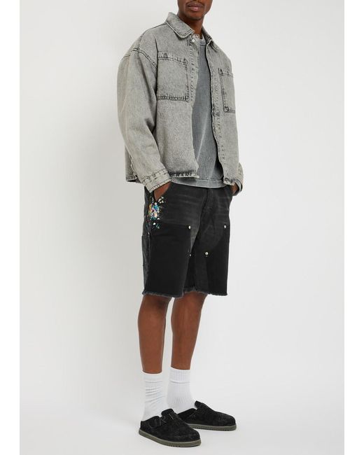 GALLERY DEPT. Black Carpenter Cut Off Canvas Shorts for men
