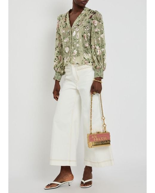 Alice + Olivia Green Arlette Floral-Devoré Chiffon Blouse