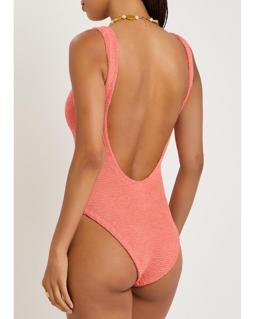 Hunza G Pink Square-Neck Crinkle Swimsuit