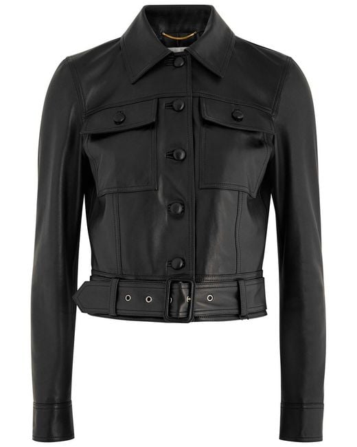 Saint Laurent Black Leather Cropped Jacket