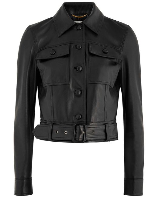 Saint Laurent Black Leather Cropped Jacket