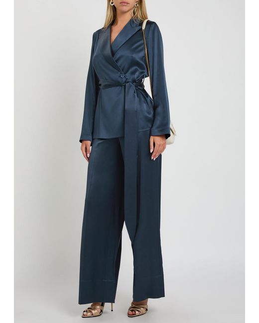 Joseph Blue Archer Belted Wrap Silk Jacket